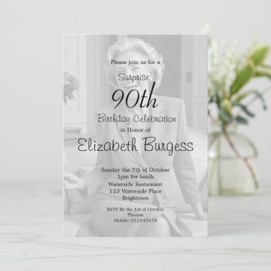 Invitation 90e anniversaire Elégant Monogramme photo Annivers (Debout devant)