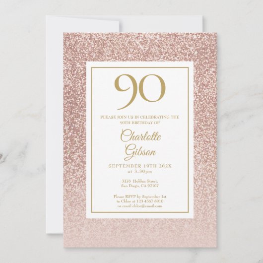Invitation 90e anniversaire Elegant Rose Gold Parties scintil (Devant)