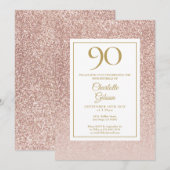 Invitation 90e anniversaire Elegant Rose Gold Parties scintil (Devant / Derrière)
