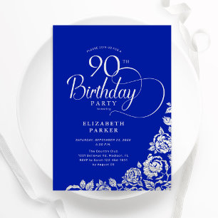 Invitation 90e anniversaire Elégant Royal Blue Rose d'argent