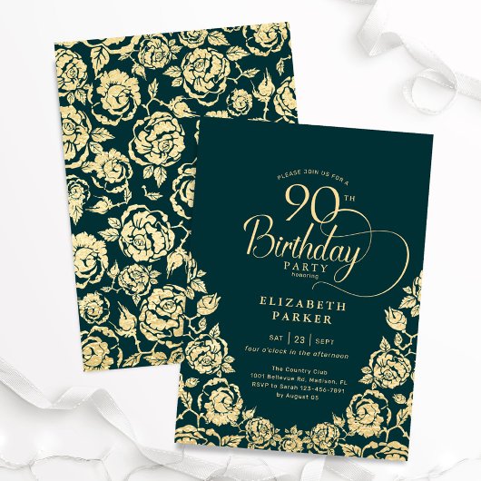 Invitation 90e anniversaire Emerald Green Rose or