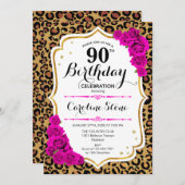 Invitation 90e anniversaire - Empreinte de léopard d'or rose (Devant / Derrière)
