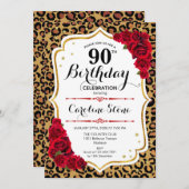Invitation 90e anniversaire - Empreinte de léopard d'or rouge (Devant / Derrière)