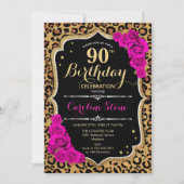 Invitation 90e anniversaire - Empreinte de léopard Roses rose (Devant)
