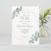 Invitation 90e anniversaire Eucalyptus Chic Géométrique Éléga (Debout devant)