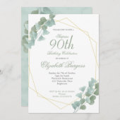 Invitation 90e anniversaire Eucalyptus Chic Géométrique Éléga (Devant / Derrière)