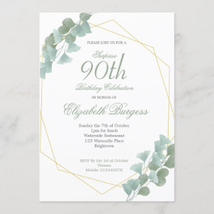 Invitation 90e anniversaire Eucalyptus Chic Géométrique Éléga