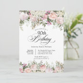 Invitation 90e anniversaire Feminine rose florale Calligraphi (Debout devant)