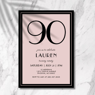 Invitation 90e Anniversaire Femme Moderne Minimaliste Noir Ro