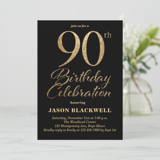 Invitation 90e anniversaire Fête Noir & Or (Debout devant)