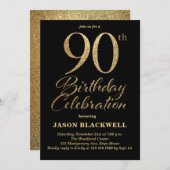 Invitation 90e anniversaire Fête Noir & Or (Devant / Derrière)