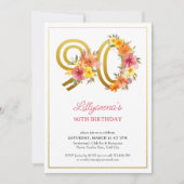 Invitation 90e anniversaire fête Plutôt Floral Gold Numéro 90 (Devant)