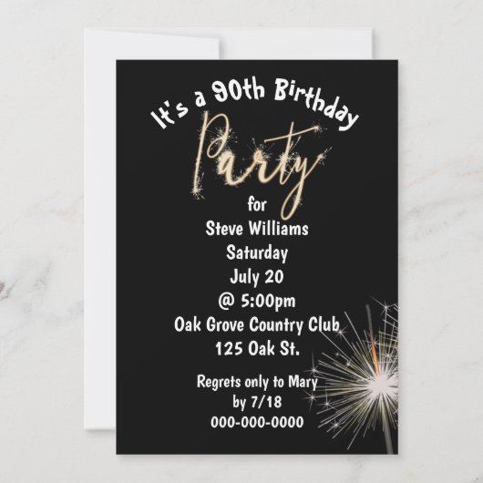 Invitation 90e anniversaire fête Sparkler (Dos)