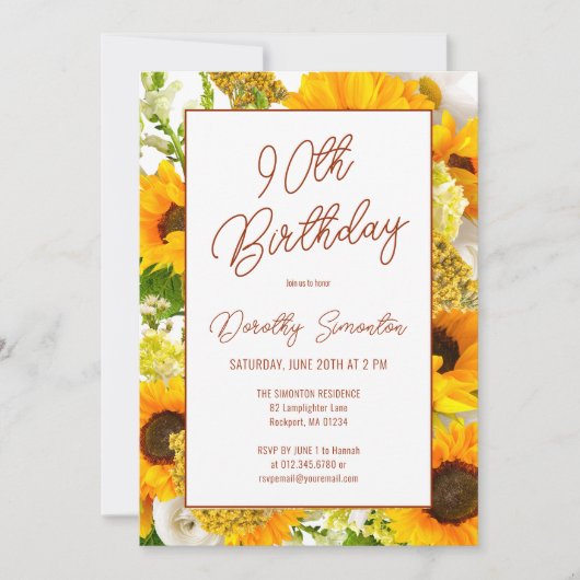 Invitation 90e anniversaire Fleur de soleil moderne Floral (Devant)