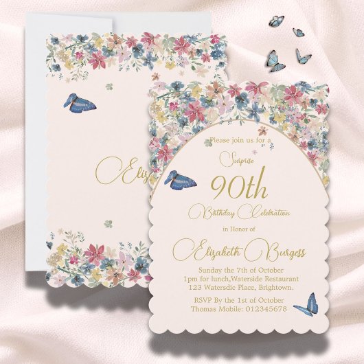 Invitation 90e anniversaire Fleurs florales élégant