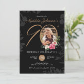 Invitation 90e anniversaire Floral Black Gold Botanical Custo (Debout devant)