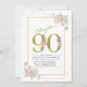 Invitation 90e anniversaire Floral Gold Script (Devant)