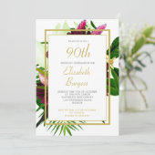 Invitation 90E Anniversaire Floral Or Blanc Élégant Anniversa (Debout devant)