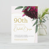 Invitation 90E Anniversaire Floral Or Monogramme Élégant (Debout devant)