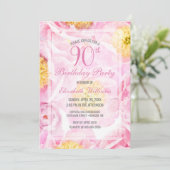 Invitation 90e anniversaire Floral Pink Watercolor Party (Debout devant)