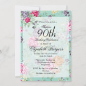 Invitation 90e anniversaire Floral Rose Anniversaire personne (Devant)