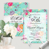 Invitation 90e anniversaire Floral Rose Anniversaire personne