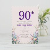 Invitation 90e anniversaire Floral rose et pourpre (Debout devant)