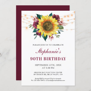 Invitation 90e anniversaire Floral Sunflower String Lights Pa