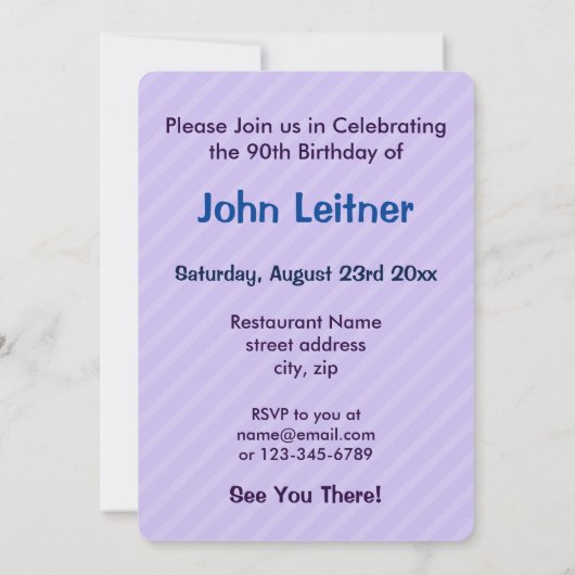 Invitation 90e anniversaire gâteau aux bougies (Dos)