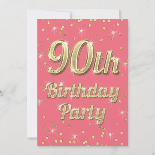 Invitation 90e anniversaire Gold Bling Typographie Confetti r (Devant)