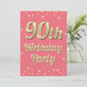 Invitation 90e anniversaire Gold Bling Typographie Confetti r (Debout devant)