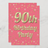 Invitation 90e anniversaire Gold Bling Typographie Confetti r (Devant / Derrière)