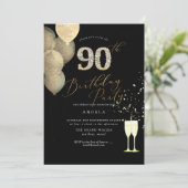 Invitation 90e anniversaire Gold Parties scintillant Ballons  (Debout devant)