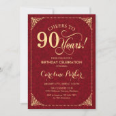 Invitation 90e anniversaire - Gold Red Damask (Devant)