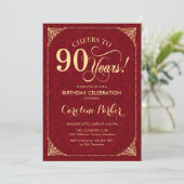 Invitation 90e anniversaire - Gold Red Damask (Debout devant)
