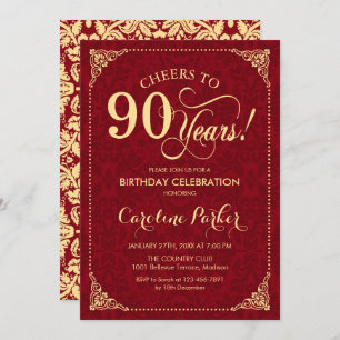 Invitation 90e anniversaire - Gold Red Damask