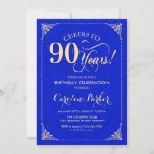Invitation 90e anniversaire - Gold Royal Blue Damask (Devant)