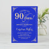 Invitation 90e anniversaire - Gold Royal Blue Damask (Debout devant)