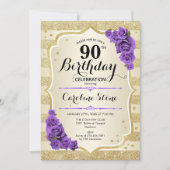 Invitation 90e anniversaire - Gold Stripes Rose violet (Devant)