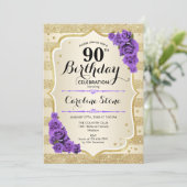 Invitation 90e anniversaire - Gold Stripes Rose violet (Debout devant)