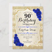 Invitation 90e anniversaire - Gold Stripes Royal Blue Rose (Devant)