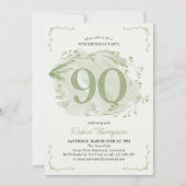 Invitation 90e anniversaire Green Dainty Fleur sauvage Numéro (Devant)