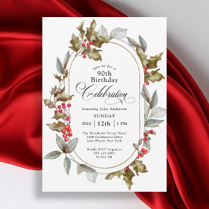 Invitation 90e anniversaire Holly Berry hiver Anniversaire