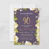 Invitation 90e anniversaire Invitation, Personnaliser Floral (Devant)