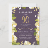 Invitation 90e anniversaire Invitation, Personnaliser Floral (Devant)