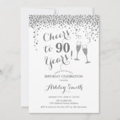 Invitation 90e Anniversaire - Joue À 90 Ans Argent Blanc (Devant)