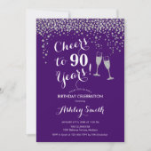 Invitation 90e Anniversaire - Joue À 90 Ans D'Argent Violet (Devant)