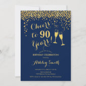 Invitation 90e Anniversaire - Joue À 90 Ans Gold Navy (Devant)