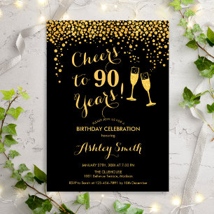 Invitation 90e Anniversaire - Joue À 90 Ans Or Noir