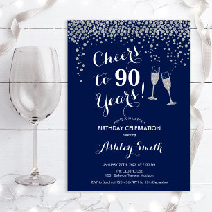 Invitation 90e Anniversaire - Joue À 90 Ans Silver Navy